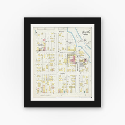 Old map wall art mockup — black gallery frame with white mat — Sanborn Fire Insurance Map from Green Bay, Brown County, Wisconsin (1894), Sheet #0007