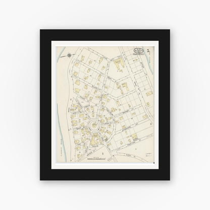 Old map wall art mockup — black gallery frame with white mat — Sanborn Fire Insurance Map from Falmouth, Barnstable County, Massachusetts (1914), Sheet #0005