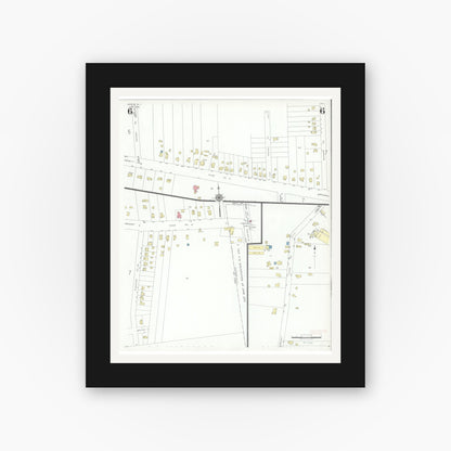 Old map wall art mockup — black gallery frame with white mat — Sanborn Fire Insurance Map from Greece, Monroe County, New York (1942), Sheet #0006