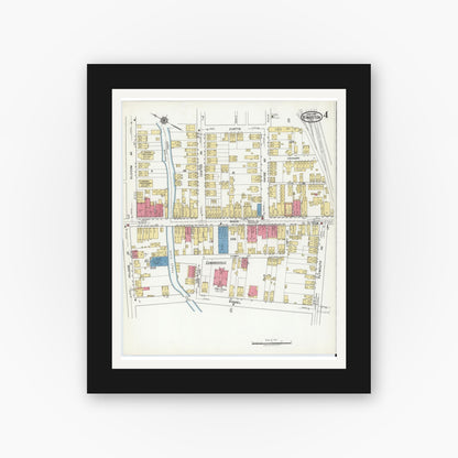 Old map wall art mockup — black gallery frame with white mat — Sanborn Fire Insurance Map from Kingston, Luzerne County, Pennsylvania (1919), Sheet #0004