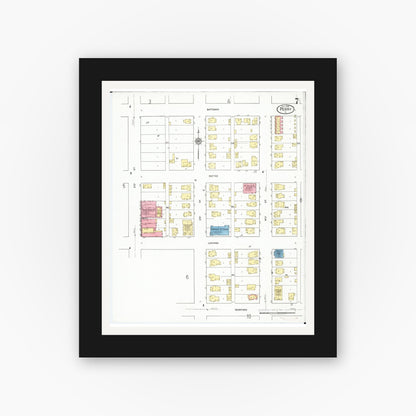 Old map wall art mockup — black gallery frame with white mat — Sanborn Fire Insurance Map from Perry, Dallas County, Iowa (1918), Sheet #0007