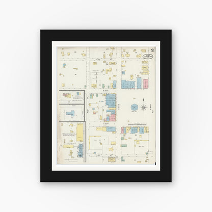 Old map wall art mockup — black gallery frame with white mat — Sanborn Fire Insurance Map from Comanche, Comanche County, Texas (1896), Sheet #0002
