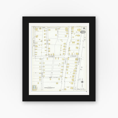 Old map wall art mockup — black gallery frame with white mat — Sanborn Fire Insurance Map from McKinney, Collin County, Texas (1920), Sheet #0006
