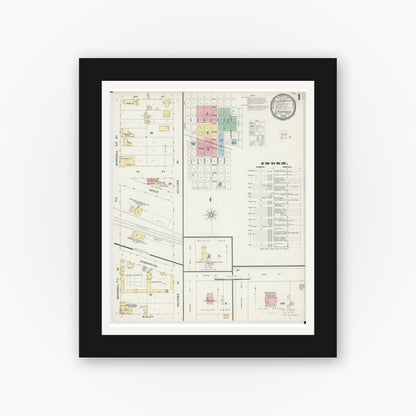 Old map wall art mockup — black gallery frame with white mat — Sanborn Fire Insurance Map from Litchfield, Meeker County, Minnesota (1896), Sheet #0001