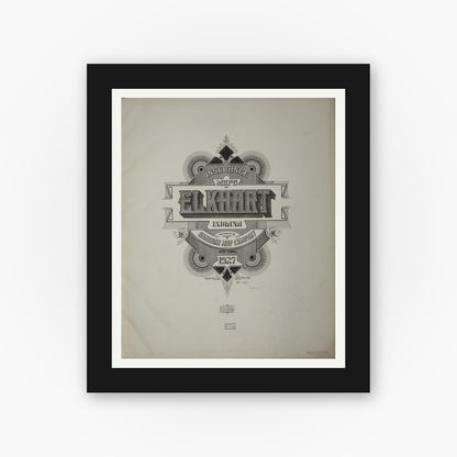 Old map wall art mockup — black gallery frame with white mat — Sanborn Fire Insurance Map from Elkhart, Elkhart County, Indiana (1927), Sheet #0001