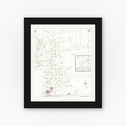 Old map wall art mockup — black gallery frame with white mat — Sanborn Fire Insurance Map from Hico, Hamilton County, Texas (1934), Sheet #0005