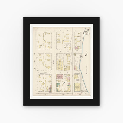 Old map wall art mockup — black gallery frame with white mat — Sanborn Fire Insurance Map from Colusa, Colusa County, California (1889), Sheet #0002
