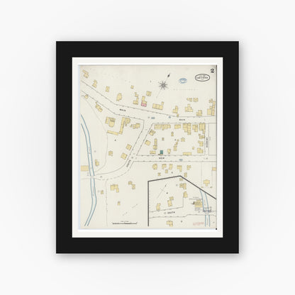 Old map wall art mockup — black gallery frame with white mat — Sanborn Fire Insurance Map from Smyrna, Chenango County, New York (1894), Sheet #0002