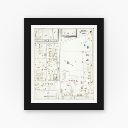 Old map wall art mockup — black gallery frame with white mat — Sanborn Fire Insurance Map from Moorestown, Burlington County, New Jersey (1917), Sheet #0009
