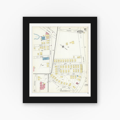 Old map wall art mockup — black gallery frame with white mat — Sanborn Fire Insurance Map from Watertown, Middlesex County, Massachusetts (1916), Sheet #0017