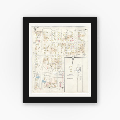 Old map wall art mockup — black gallery frame with white mat — Sanborn Fire Insurance Map from Marion, Williamson County, Illinois (1946), Sheet #0006