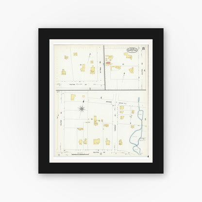 Old map wall art mockup — black gallery frame with white mat — Sanborn Fire Insurance Map from Hempstead, Nassau County, New York (1909), Sheet #0008