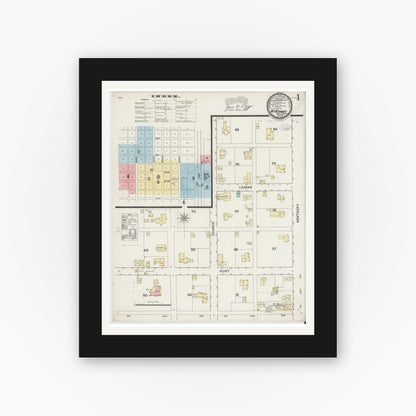 Old map wall art mockup — black gallery frame with white mat — Sanborn Fire Insurance Map from McKinney, Collin County, Texas (1888), Sheet #0001