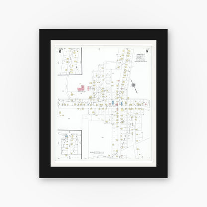 Old map wall art mockup — black gallery frame with white mat — Sanborn Fire Insurance Map from Caldwell, Noble County, Ohio (1948), Sheet #0006