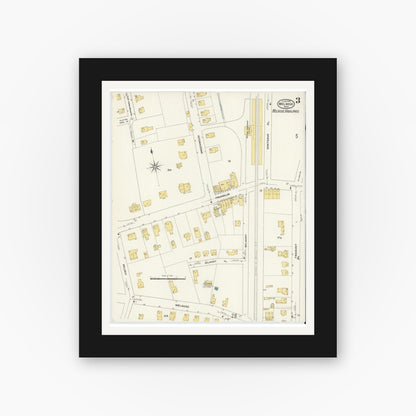 Old map wall art mockup — black gallery frame with white mat — Sanborn Fire Insurance Map from Melrose, Middlesex County, Massachusetts (1909), Sheet #0003