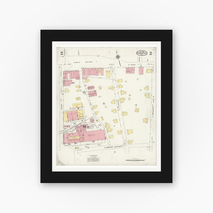 Old map wall art mockup — black gallery frame with white mat — Sanborn Fire Insurance Map from Forest City, Rutherford County, North Carolina (1925), Sheet #0002