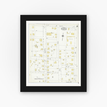 Old map wall art mockup — black gallery frame with white mat — Sanborn Fire Insurance Map from Commerce, Hunt County, Texas (1911), Sheet #0008