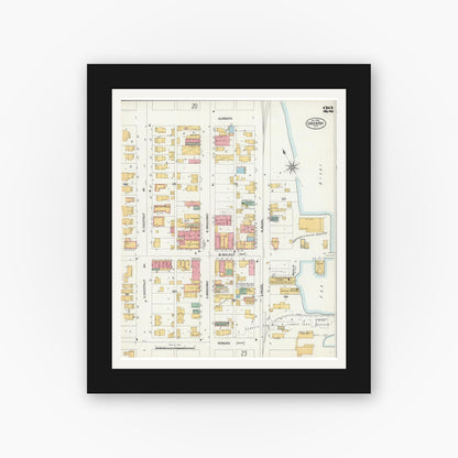 Old map wall art mockup — black gallery frame with white mat — Sanborn Fire Insurance Map from Green Bay, Brown County, Wisconsin (1900), Sheet #0022