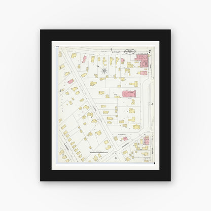 Old map wall art mockup — black gallery frame with white mat — Sanborn Fire Insurance Map from Painesville, Lake County, Ohio (1904), Sheet #0007