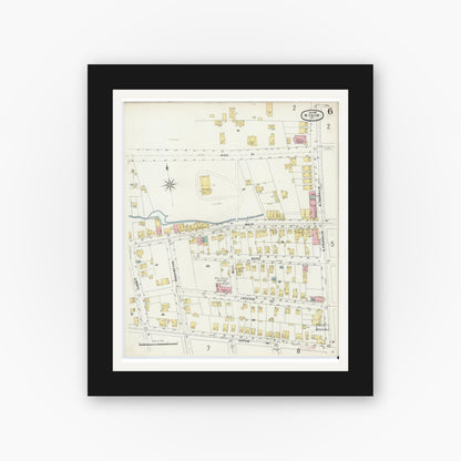 Old map wall art mockup — black gallery frame with white mat — Sanborn Fire Insurance Map from Nyack, Rockland County, New York. (1896), Sheet #0006