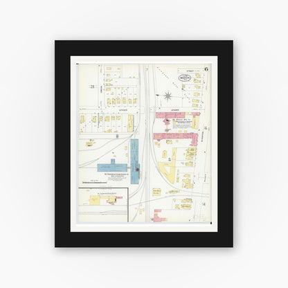 Old map wall art mockup — black gallery frame with white mat — Sanborn Fire Insurance Map from Marion, Marion County, Ohio (1908), Sheet #0006