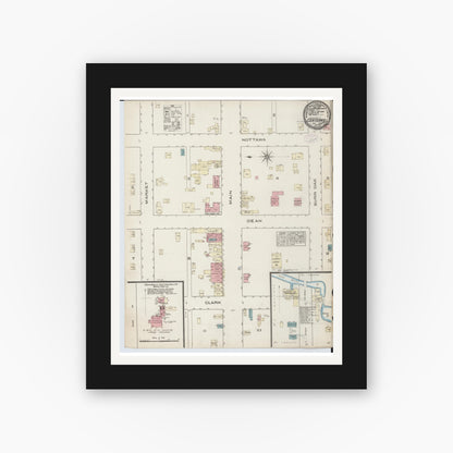 Old map wall art mockup — black gallery frame with white mat — Sanborn Fire Insurance Map from Centreville, Saint Joseph County, Michigan (1884), Sheet #0001