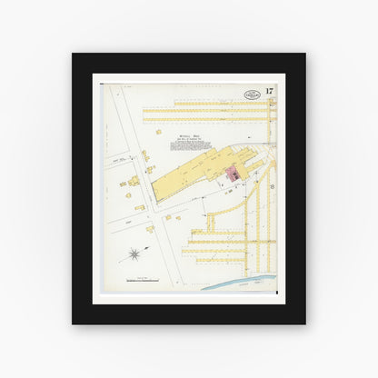 Old map wall art mockup — black gallery frame with white mat — Sanborn Fire Insurance Map from Cadillac, Wexford County, Michigan (1900), Sheet #0017