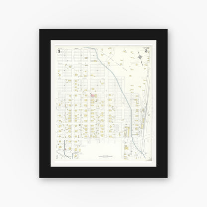 Old map wall art mockup — black gallery frame with white mat — Sanborn Fire Insurance Map from Silsbee, Hardin County, Texas (1937), Sheet #0003