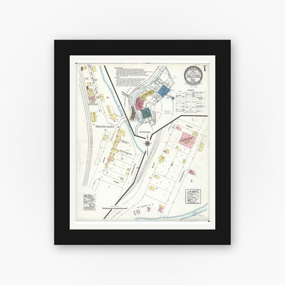 Old map wall art mockup — black gallery frame with white mat — Sanborn Fire Insurance Map from Milford, Clermont And Hamilton County, Ohio (1925) - Complete Map Set
