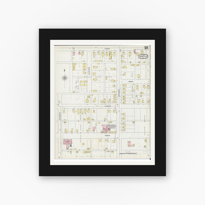 Old map wall art mockup — black gallery frame with white mat — Sanborn Fire Insurance Map from Danville, Vermilion County, Illinois (1895), Sheet #0018