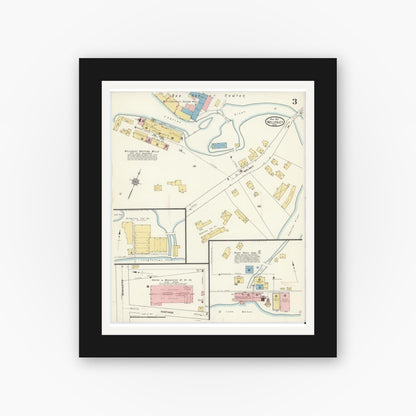 Old map wall art mockup — black gallery frame with white mat — Sanborn Fire Insurance Map from Wellesley, Norfolk County, Massachusetts (1912), Sheet #0003