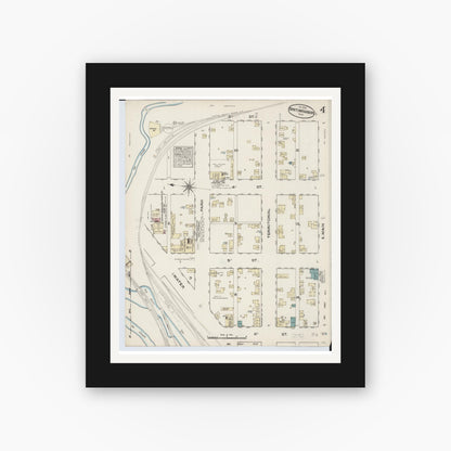 Old map wall art mockup — black gallery frame with white mat — Sanborn Fire Insurance Map from Benton Harbor, Berrien County, Michigan (1884), Sheet #0004