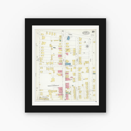 Old map wall art mockup — black gallery frame with white mat — Sanborn Fire Insurance Map from Hackensack, Bergen County, New Jersey (1908), Sheet #0019