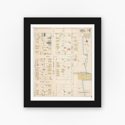 Old map wall art mockup — black gallery frame with white mat — Sanborn Fire Insurance Map from Trenton, Wayne County, Michigan (1922), Sheet #0006
