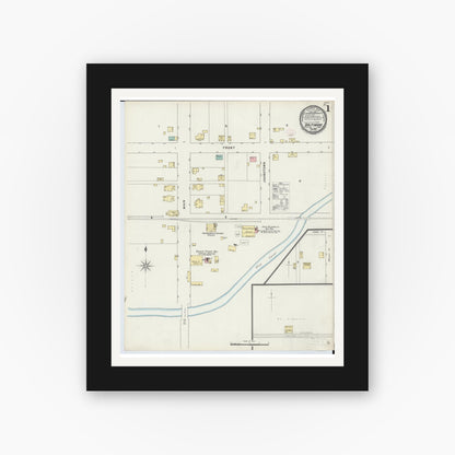 Old map wall art mockup — black gallery frame with white mat — Sanborn Fire Insurance Map from Baltimore, Fairfield County, Ohio (1895), Sheet #0001