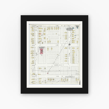 Old map wall art mockup — black gallery frame with white mat — Sanborn Fire Insurance Map from Traverse City, Grand Traverse County, Michigan (1920), Sheet #0024
