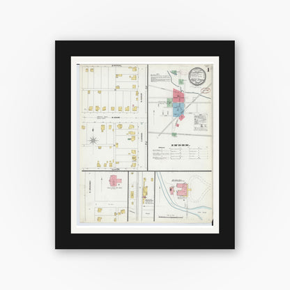 Old map wall art mockup — black gallery frame with white mat — Sanborn Fire Insurance Map from Green Springs, Sandusky And Seneca Counties, Ohio (1899), Sheet #0001