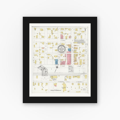 Old map wall art mockup — black gallery frame with white mat — Sanborn Fire Insurance Map from Burr Oak, Saint Joseph County, Michigan (1927) - Complete Map Set