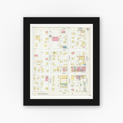 Old map wall art mockup — black gallery frame with white mat — Sanborn Fire Insurance Map from Polo, Ogle County, Illinois (1899), Sheet #0002
