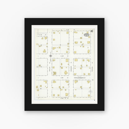 Old map wall art mockup — black gallery frame with white mat — Sanborn Fire Insurance Map from Kerens, Navarro County, Texas (1921), Sheet #0010