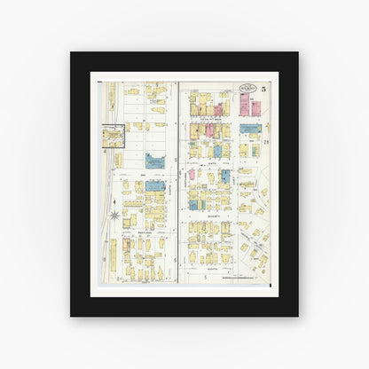 Old map wall art mockup — black gallery frame with white mat — Sanborn Fire Insurance Map from Red Jacket, Houghton County, Michigan (1908), Sheet #0005