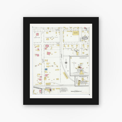 Old map wall art mockup — black gallery frame with white mat — Sanborn Fire Insurance Map from Mascoutah, Saint Clair County, Illinois (1921), Sheet #0007