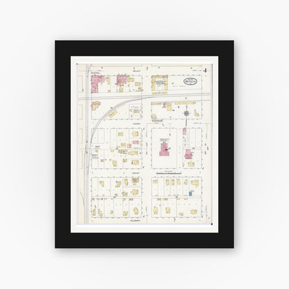 Old map wall art mockup — black gallery frame with white mat — Sanborn Fire Insurance Map from Watseka, Iroquois County, Illinois (1911), Sheet #0004