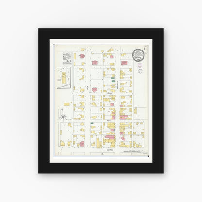 Old map wall art mockup — black gallery frame with white mat — Sanborn Fire Insurance Map from Lewisburg, Preble County, Ohio (1901), Sheet #0001