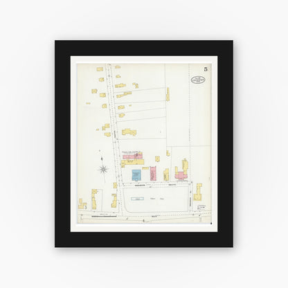Old map wall art mockup — black gallery frame with white mat — Sanborn Fire Insurance Map from Leicester, Worcester County, Massachusetts (1904), Sheet #0005