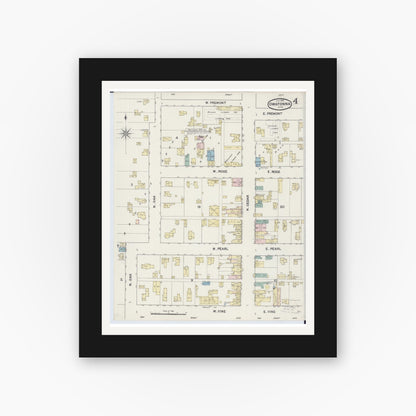 Old map wall art mockup — black gallery frame with white mat — Sanborn Fire Insurance Map from Owatonna, Steele County, Minnesota (1889), Sheet #0004