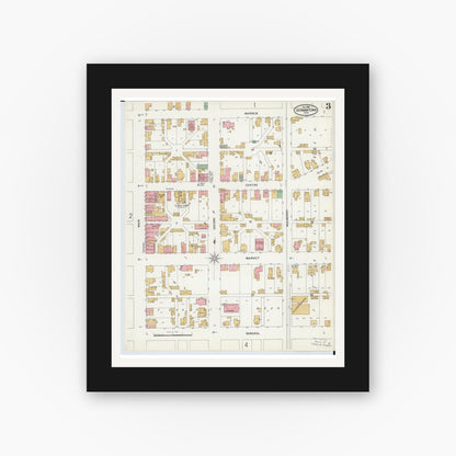 Old map wall art mockup — black gallery frame with white mat — Sanborn Fire Insurance Map from Germantown, Montgomery County, Ohio (1899), Sheet #0003