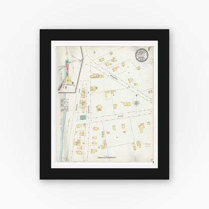 Old map wall art mockup — black gallery frame with white mat — Sanborn Fire Insurance Map from Carmel, Putnam County, New York (1898), Sheet #0001