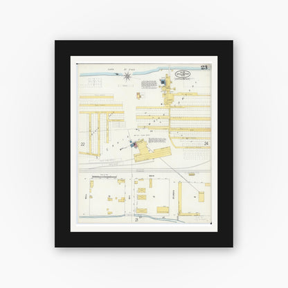 Old map wall art mockup — black gallery frame with white mat — Sanborn Fire Insurance Map from Stillwater, Washington County, Minnesota (1898), Sheet #0023
