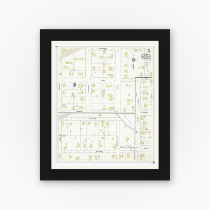 Old map wall art mockup — black gallery frame with white mat — Sanborn Fire Insurance Map from Bellevue, Eaton County, Michigan (1911), Sheet #0005